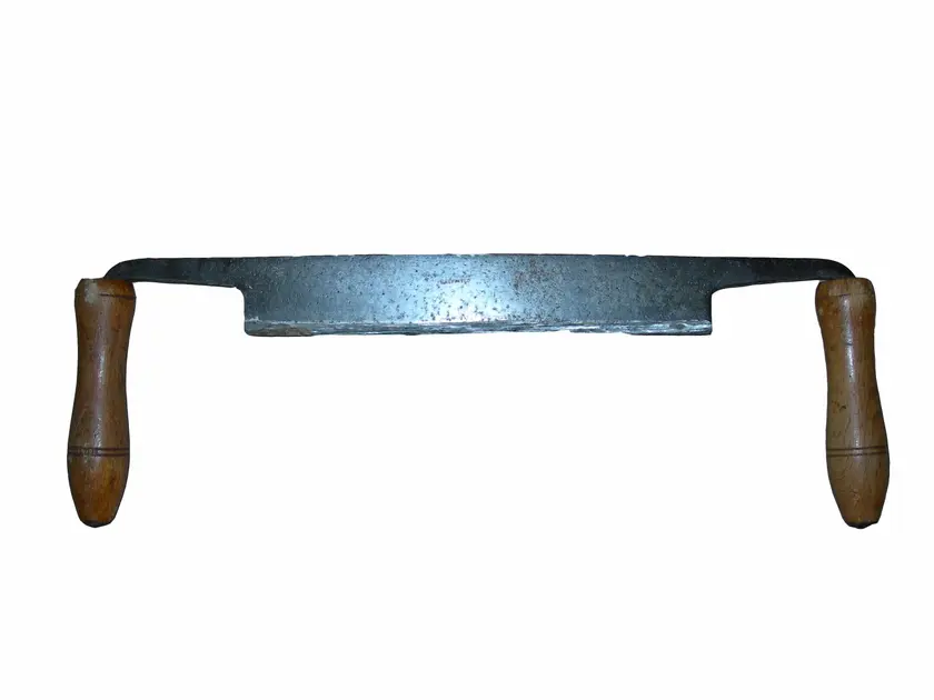 A drawknife: a straight blade with a wooden handle at each end